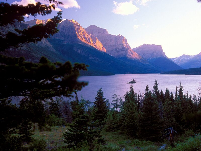 Mountain lake at sunset
