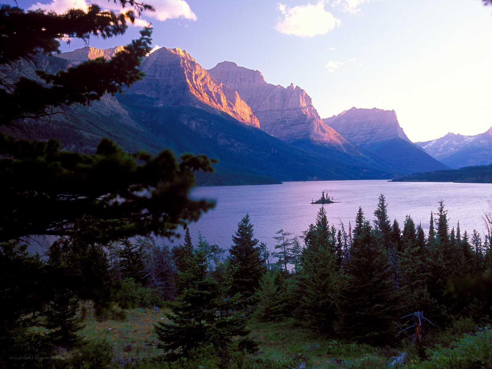 Mountain lake at sunset