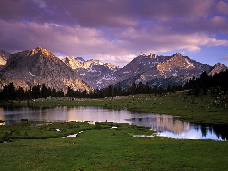 Mountain lake at sunset