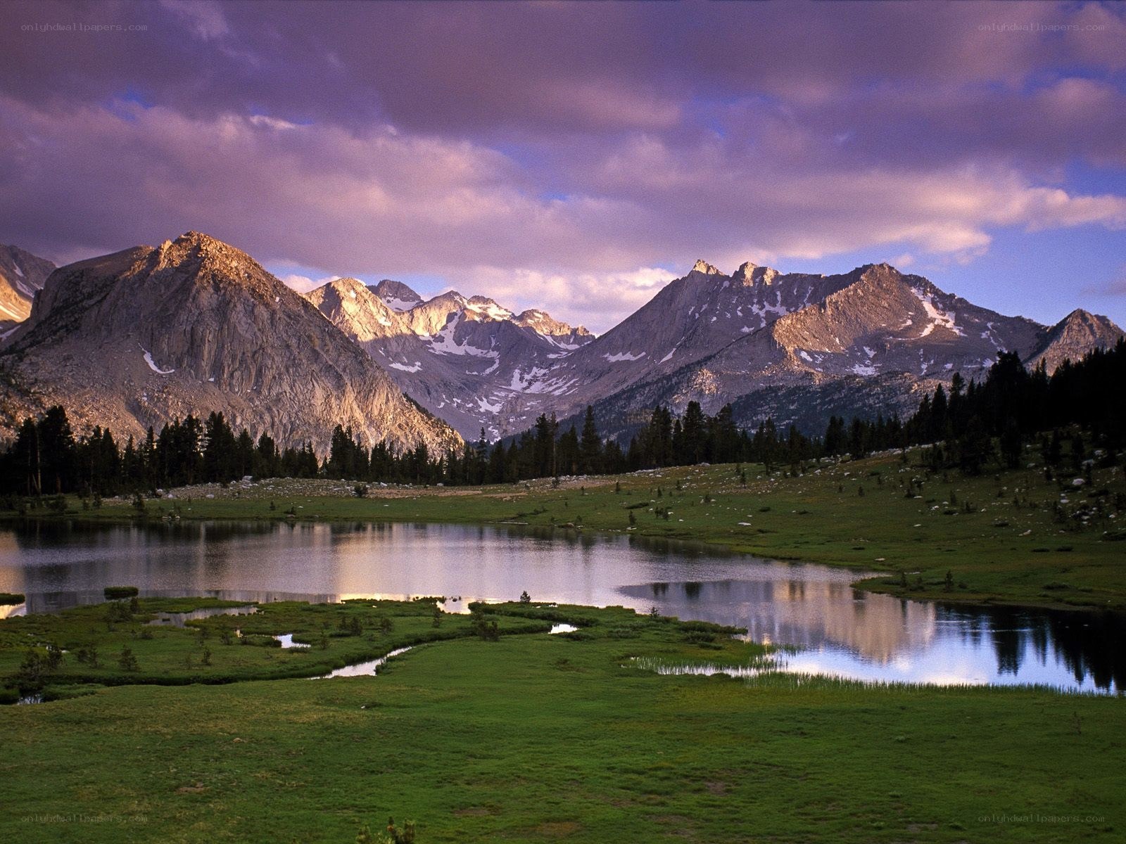 Mountain lake at sunset