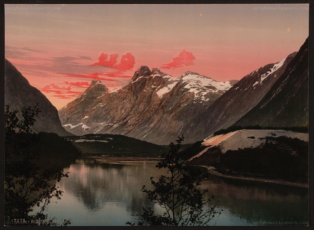 Mountain lake at sunset