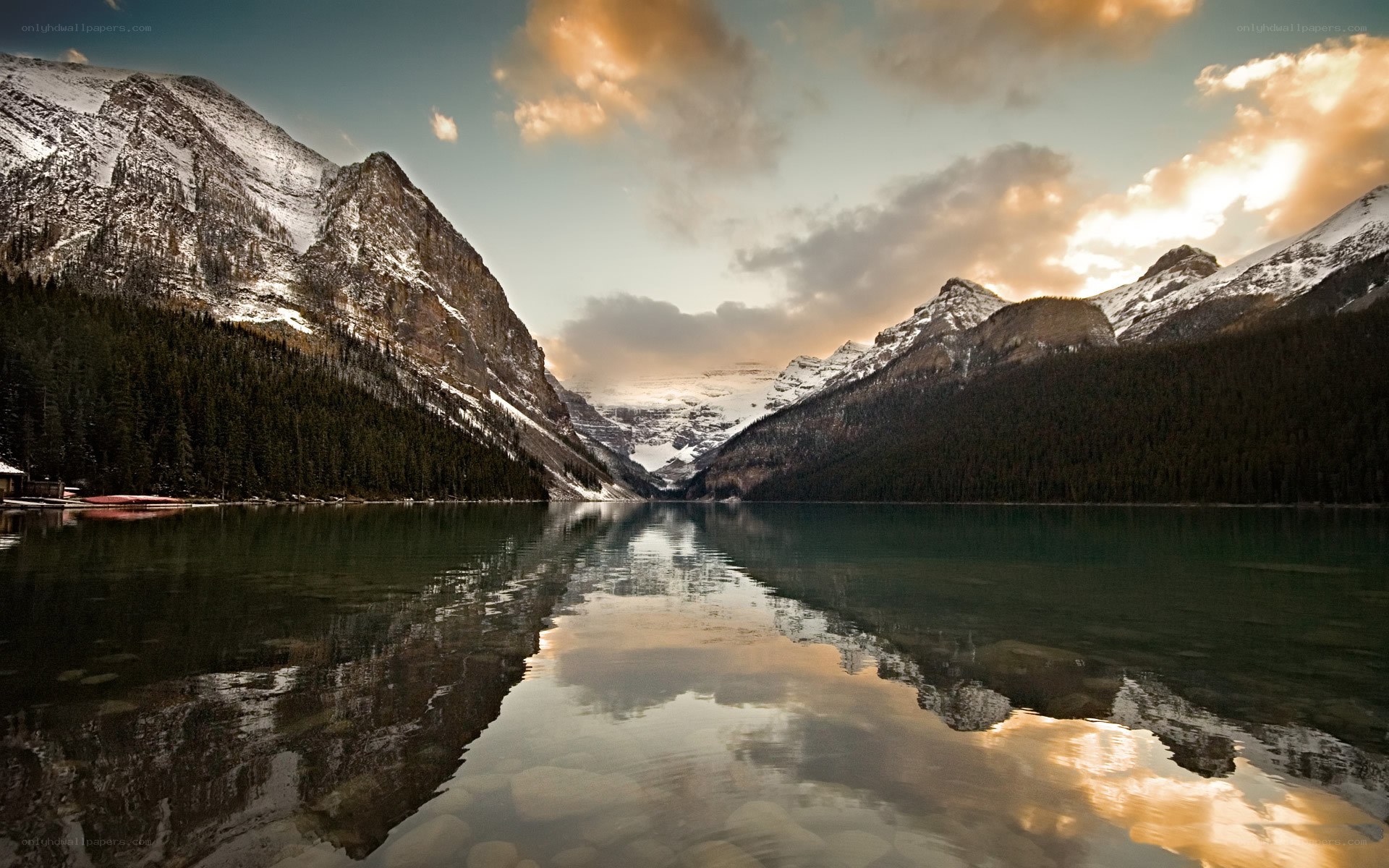 Mountain lake at sunset