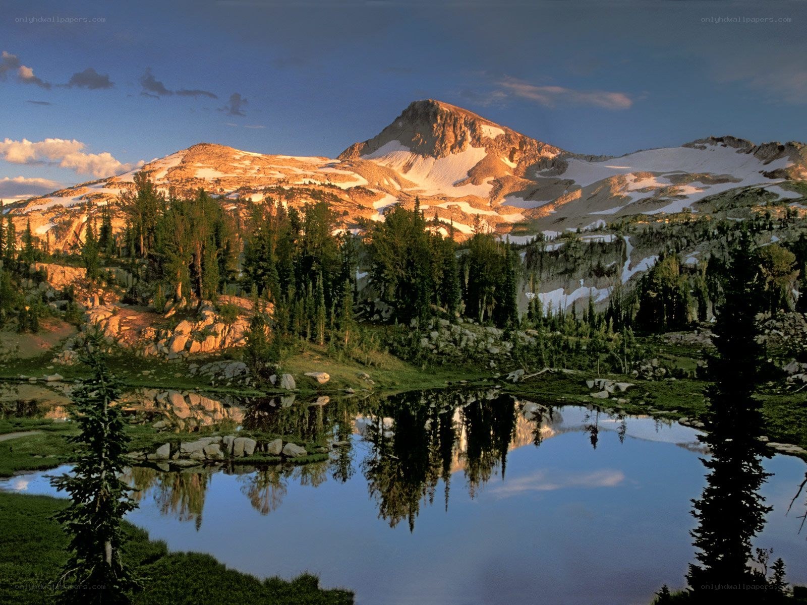 Mountain lake at sunset