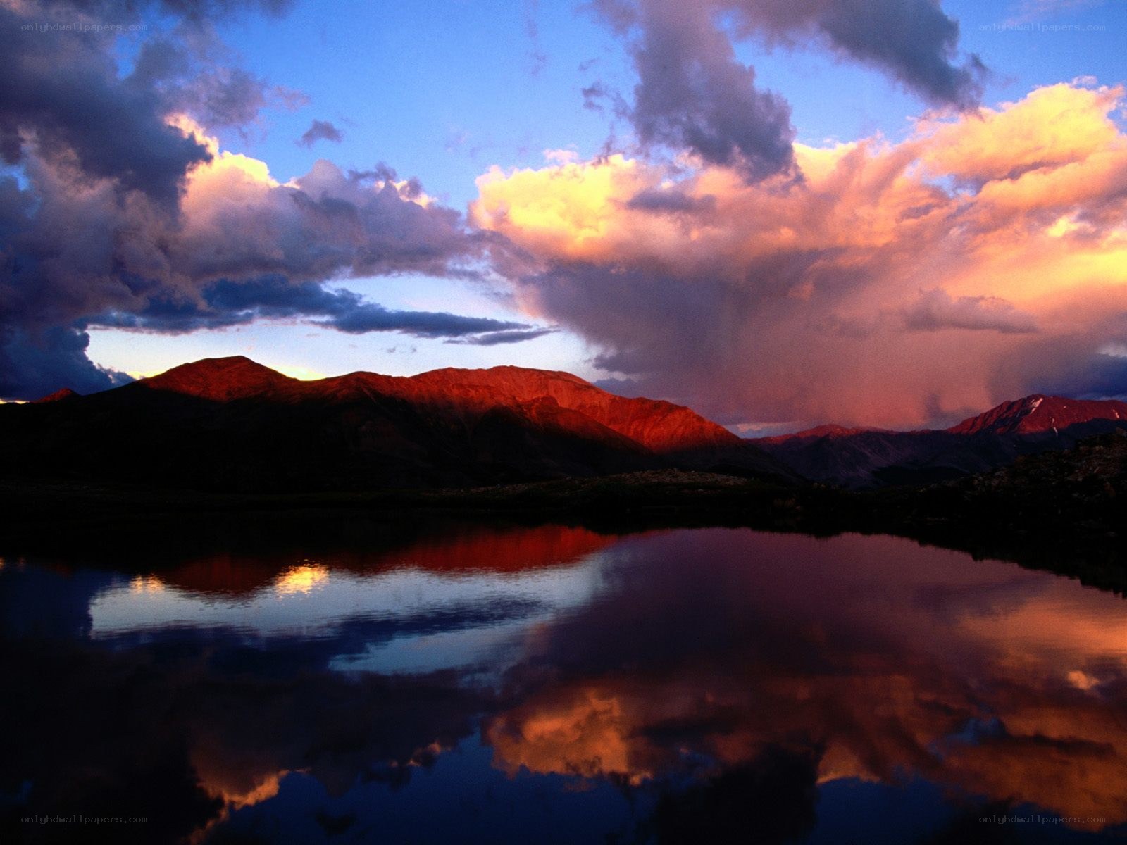 Mountain lake at sunset