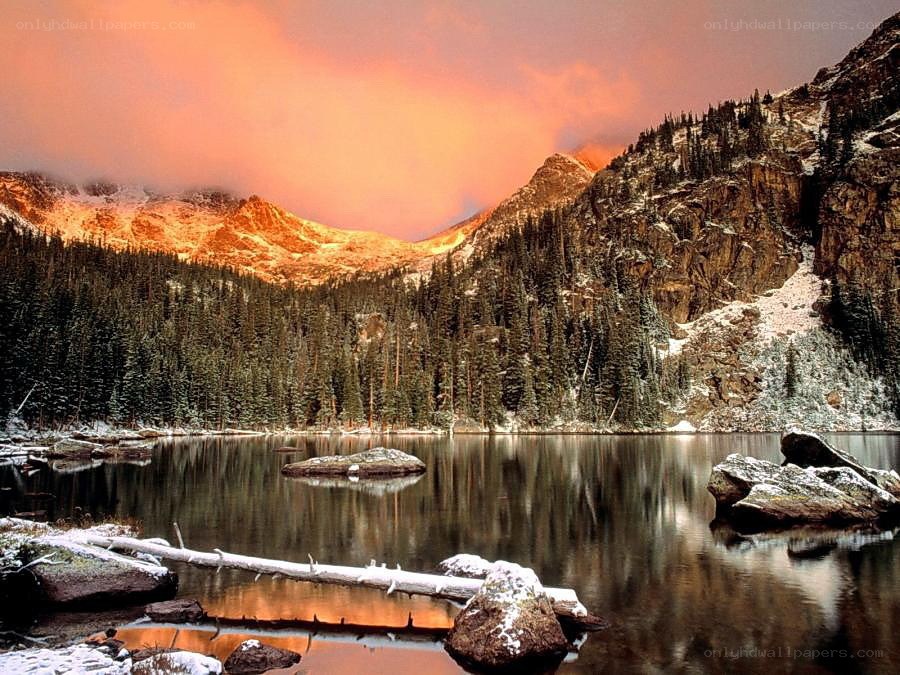 Mountain lake at sunset