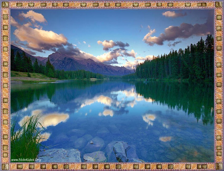 Mountain lake at sunset
