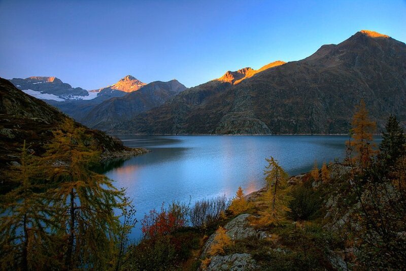 Mountain lake at sunset