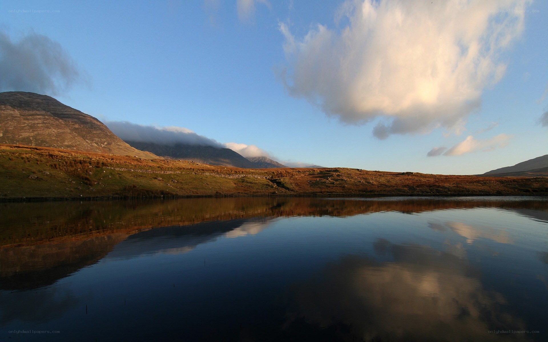Mountain lake at sunset