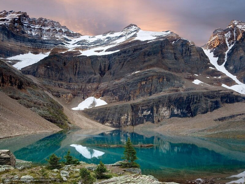 Mountain lake at sunset