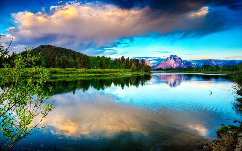 Mountain lake at sunset