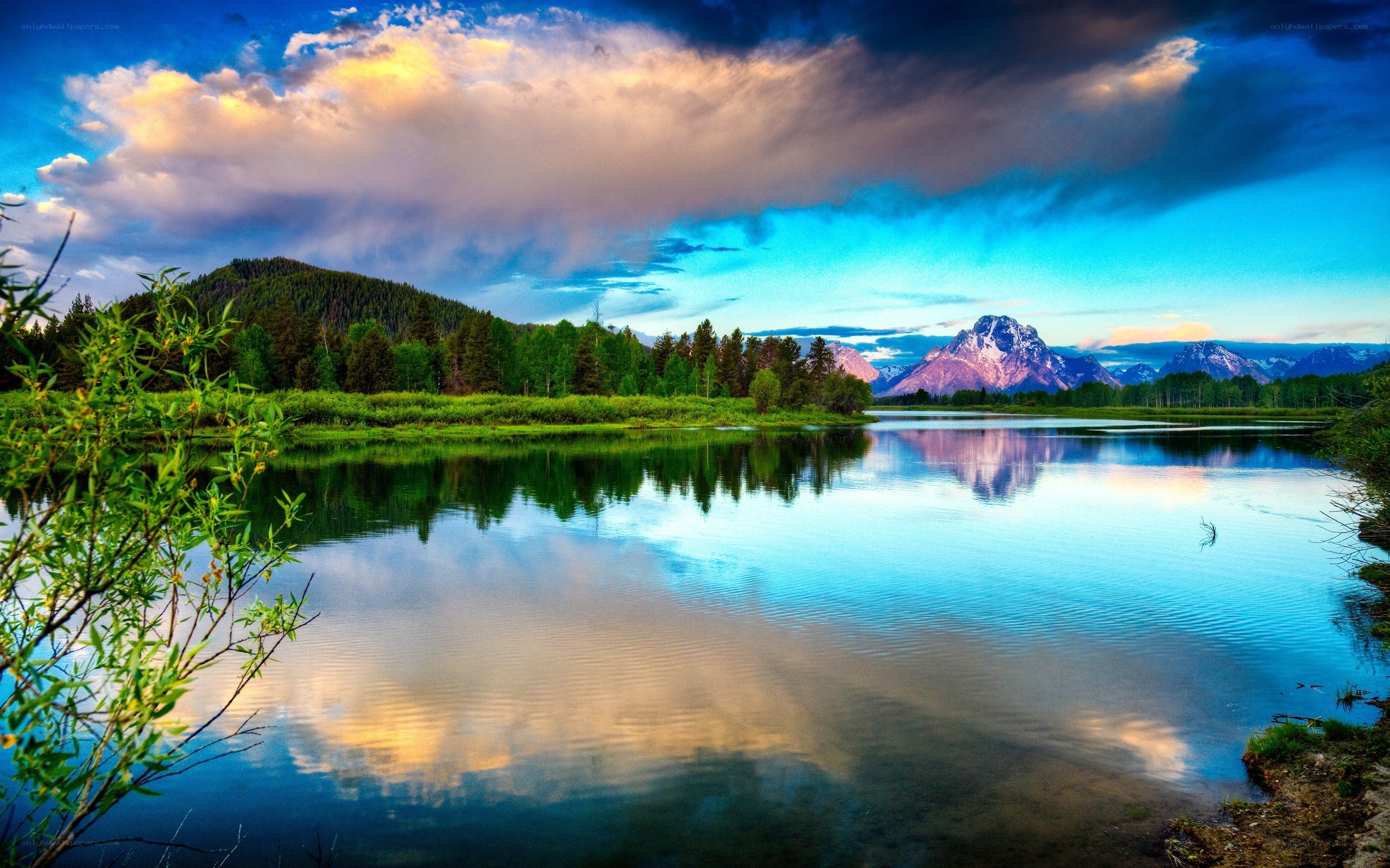 Mountain lake at sunset