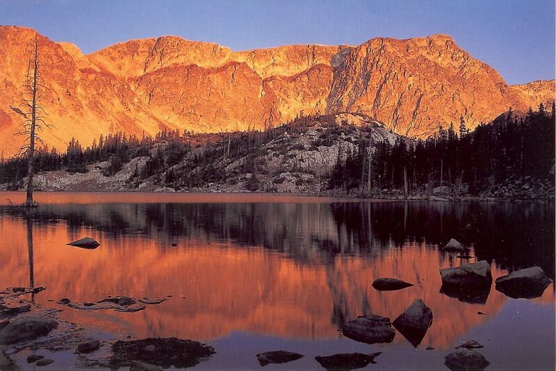 Mountain lake at sunset