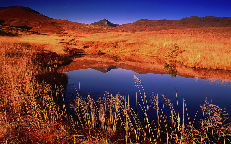 Mountain lake at sunset