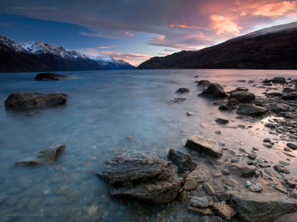Mountain lake at sunset