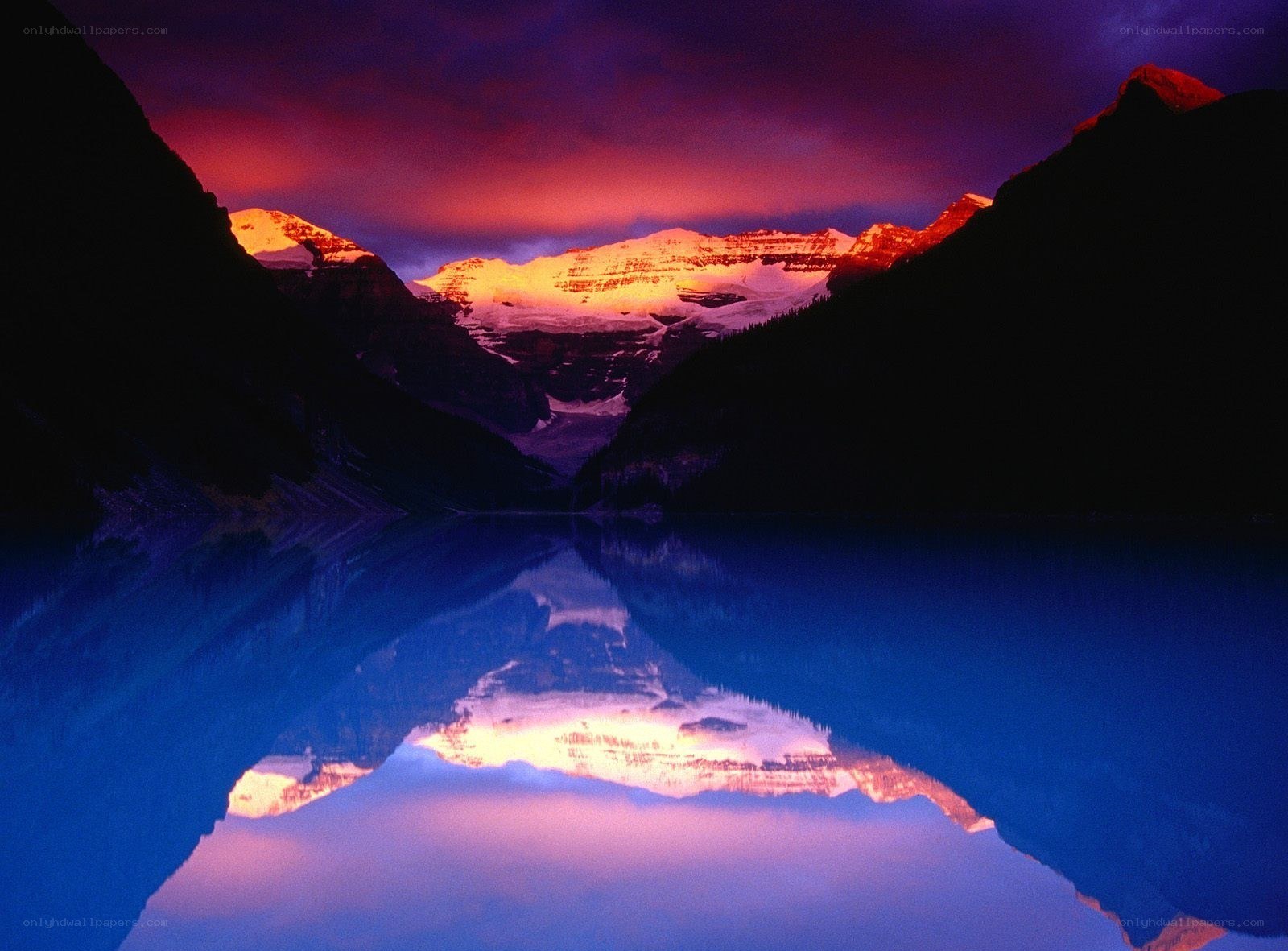 Mountain lake at sunset
