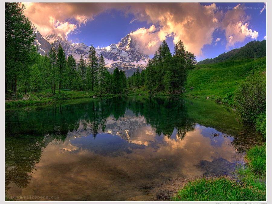 Mountain lake at sunset