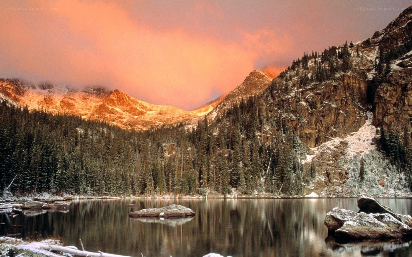 Mountain lake at sunset