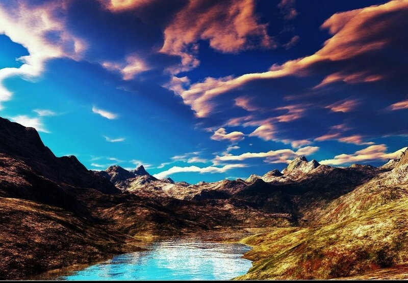 Mountain lake at sunset
