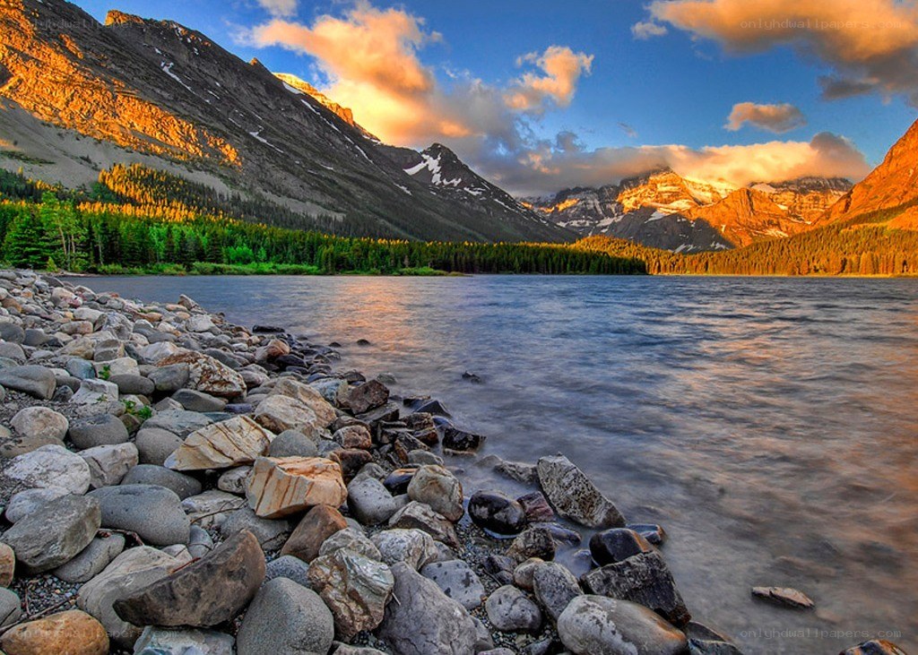 Mountain lake at sunset