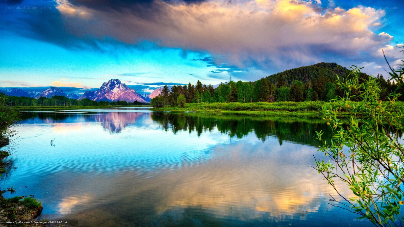 Mountain lake at sunset
