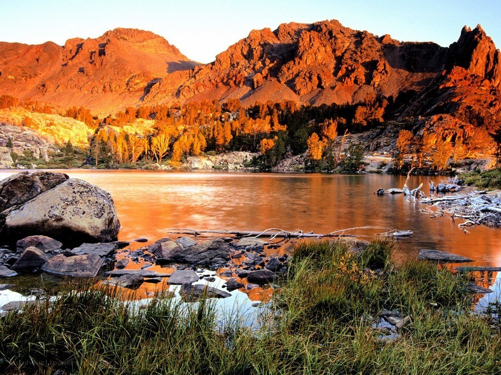 Mountain lake at sunset