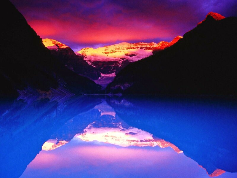 Mountain lake at sunset