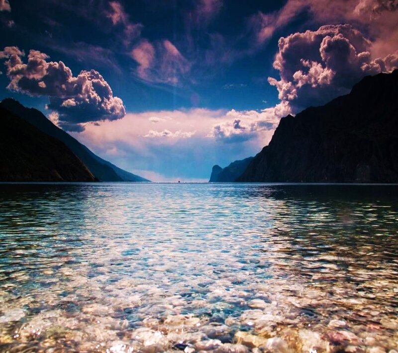 Mountain lake at sunset