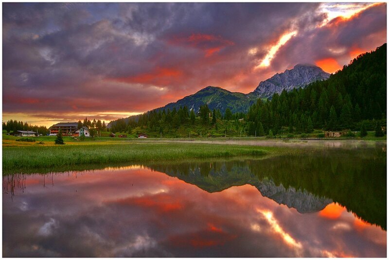 Mountain lake at sunset