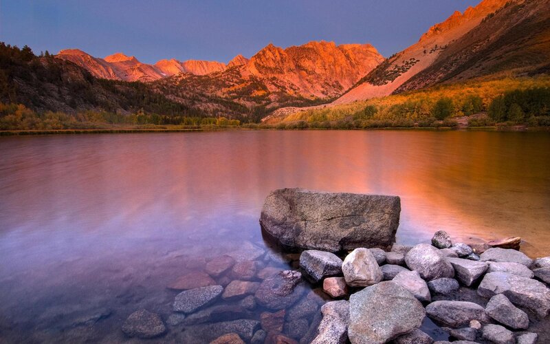 Mountain lake at sunset