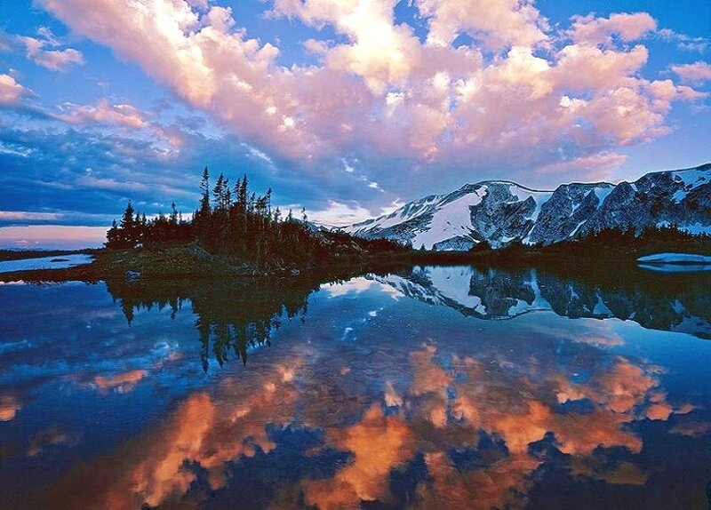 Mountain lake at sunset