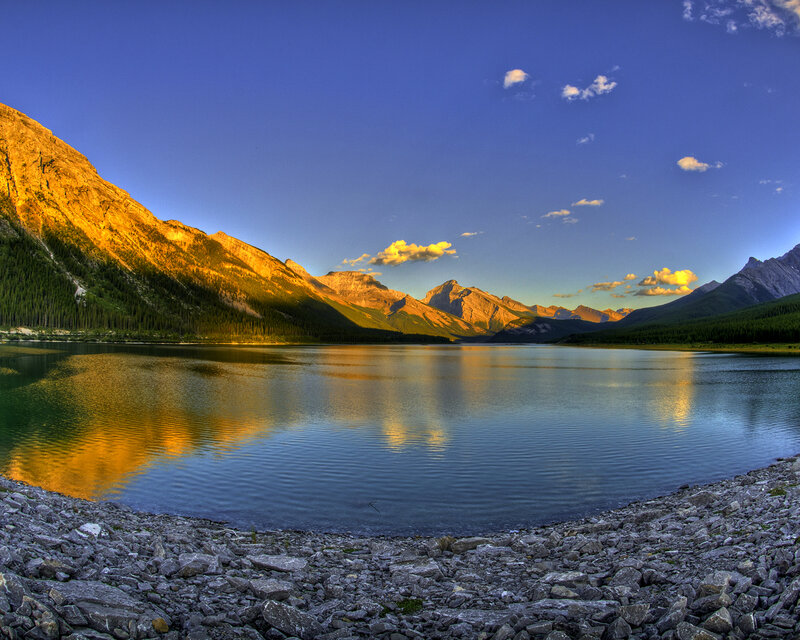 Mountain lake at sunset