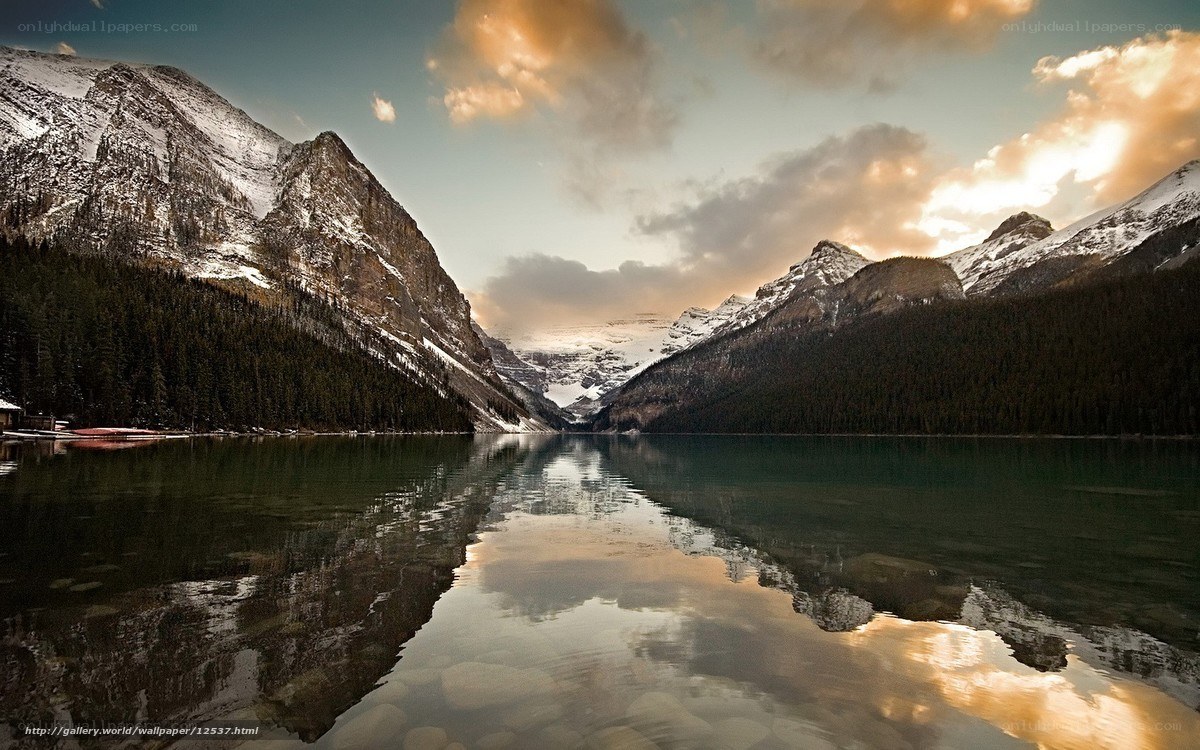 Mountain lake at sunset
