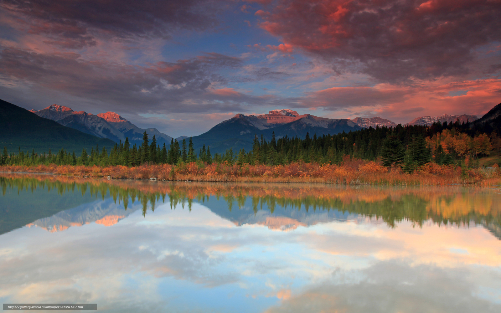 Mountain lake at sunset