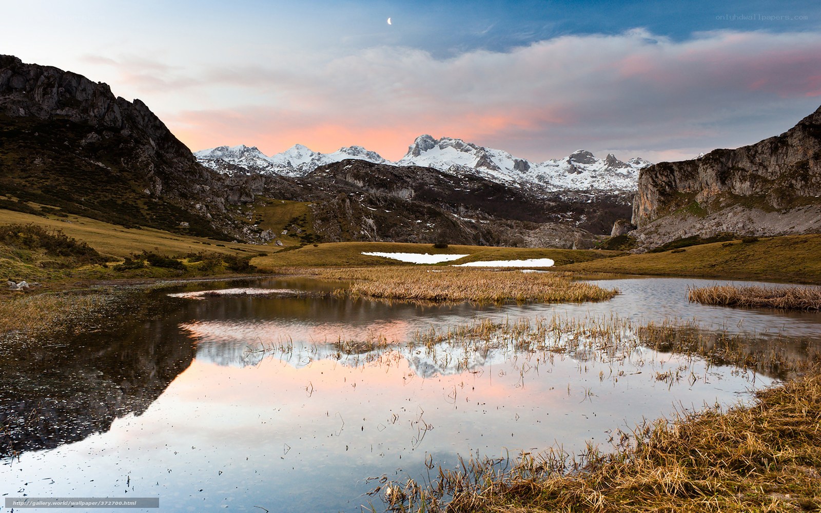 Mountain lake at sunset