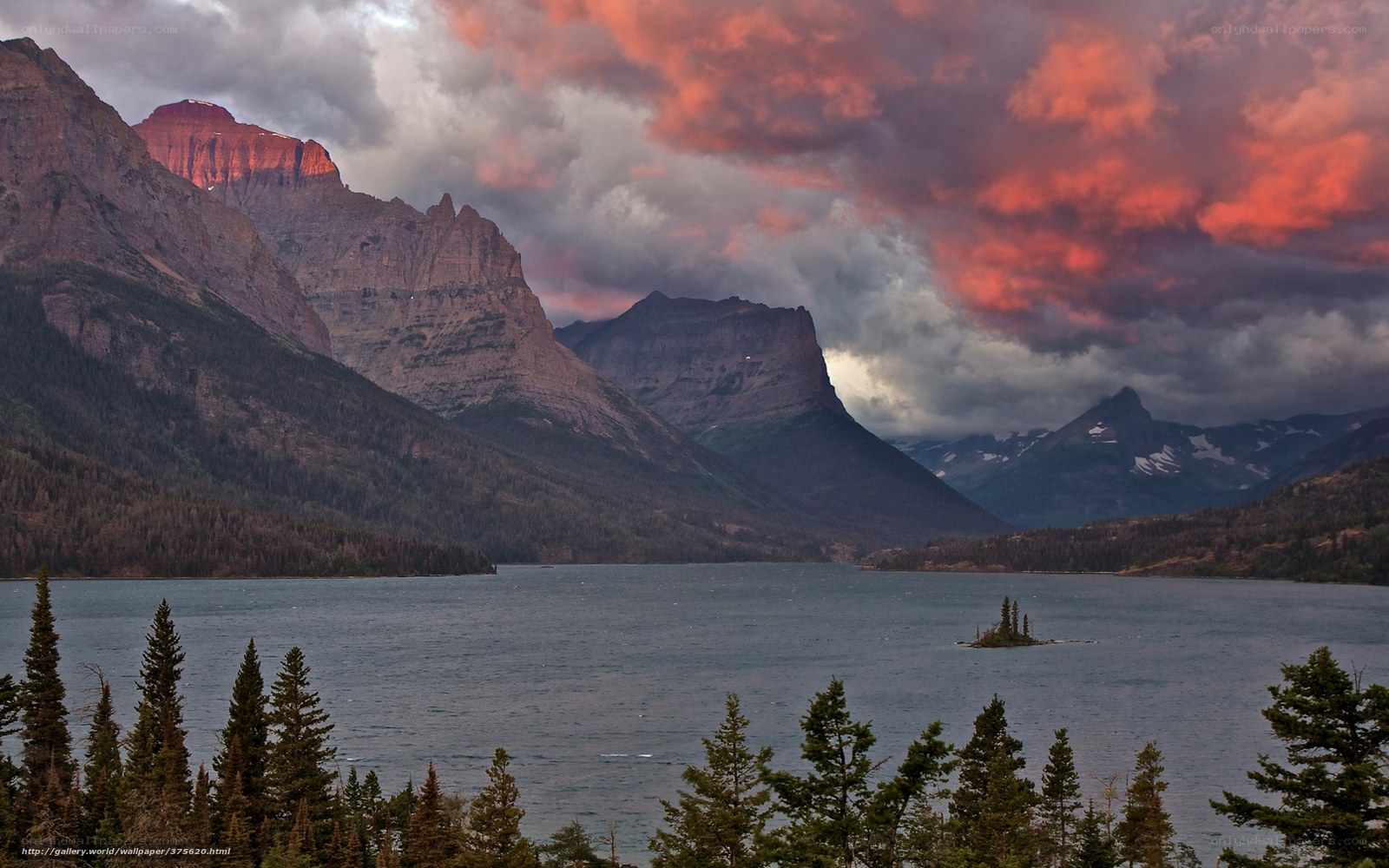 Mountain lake at sunset