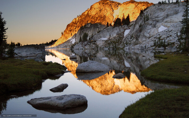 Mountain lake at sunset