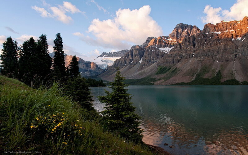Mountain lake at sunset