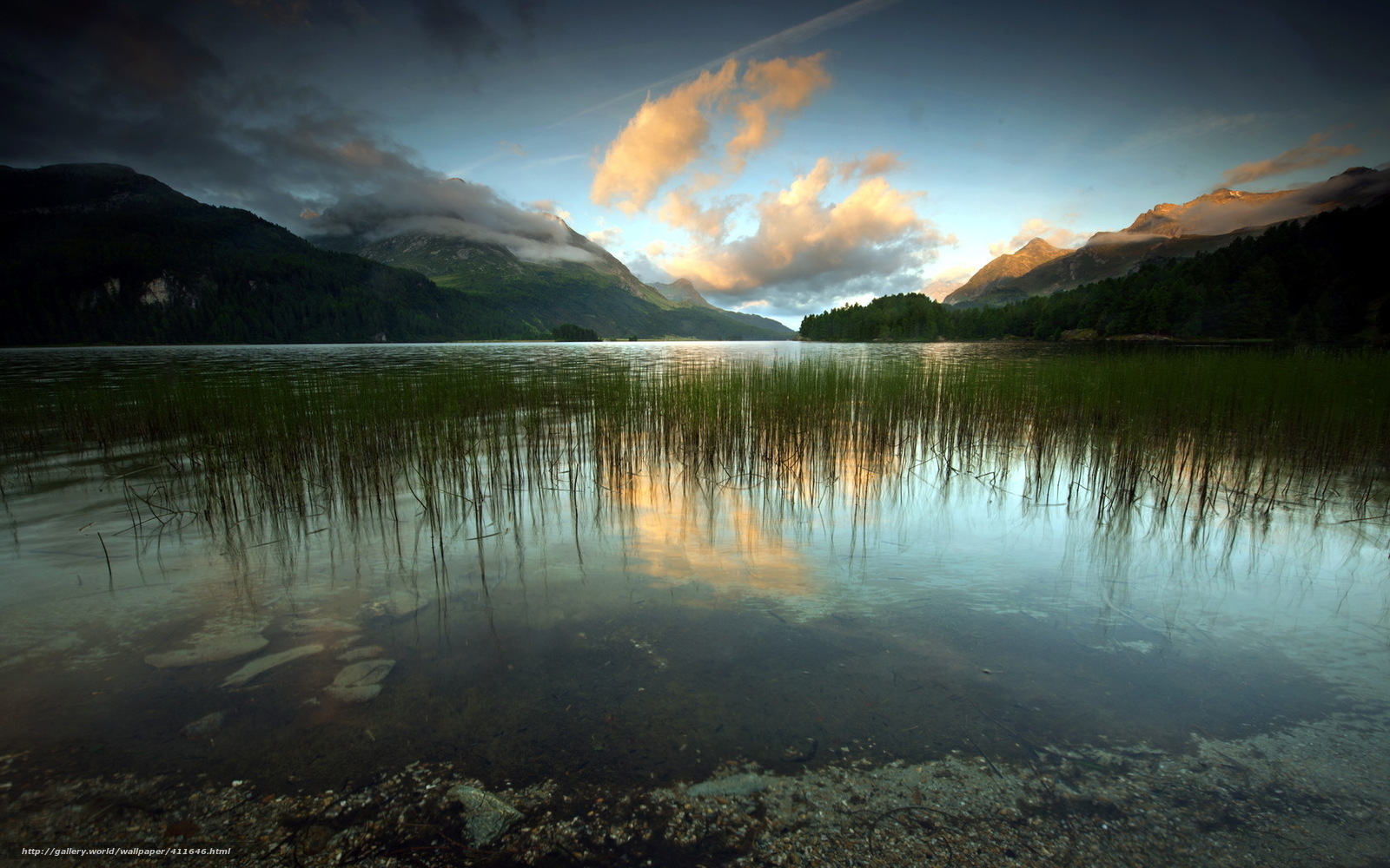 Mountain lake at sunset