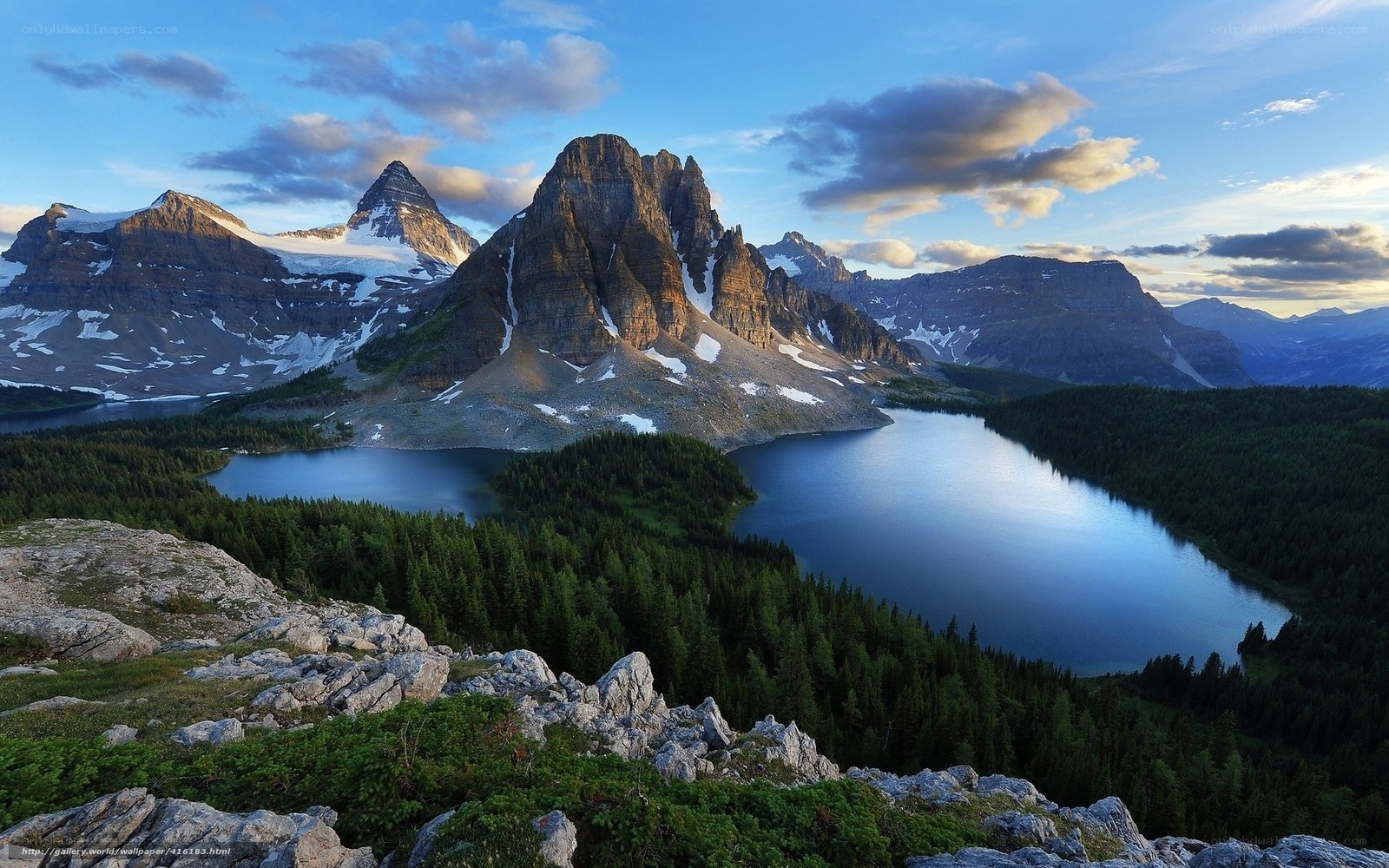 Mountain lake at sunset