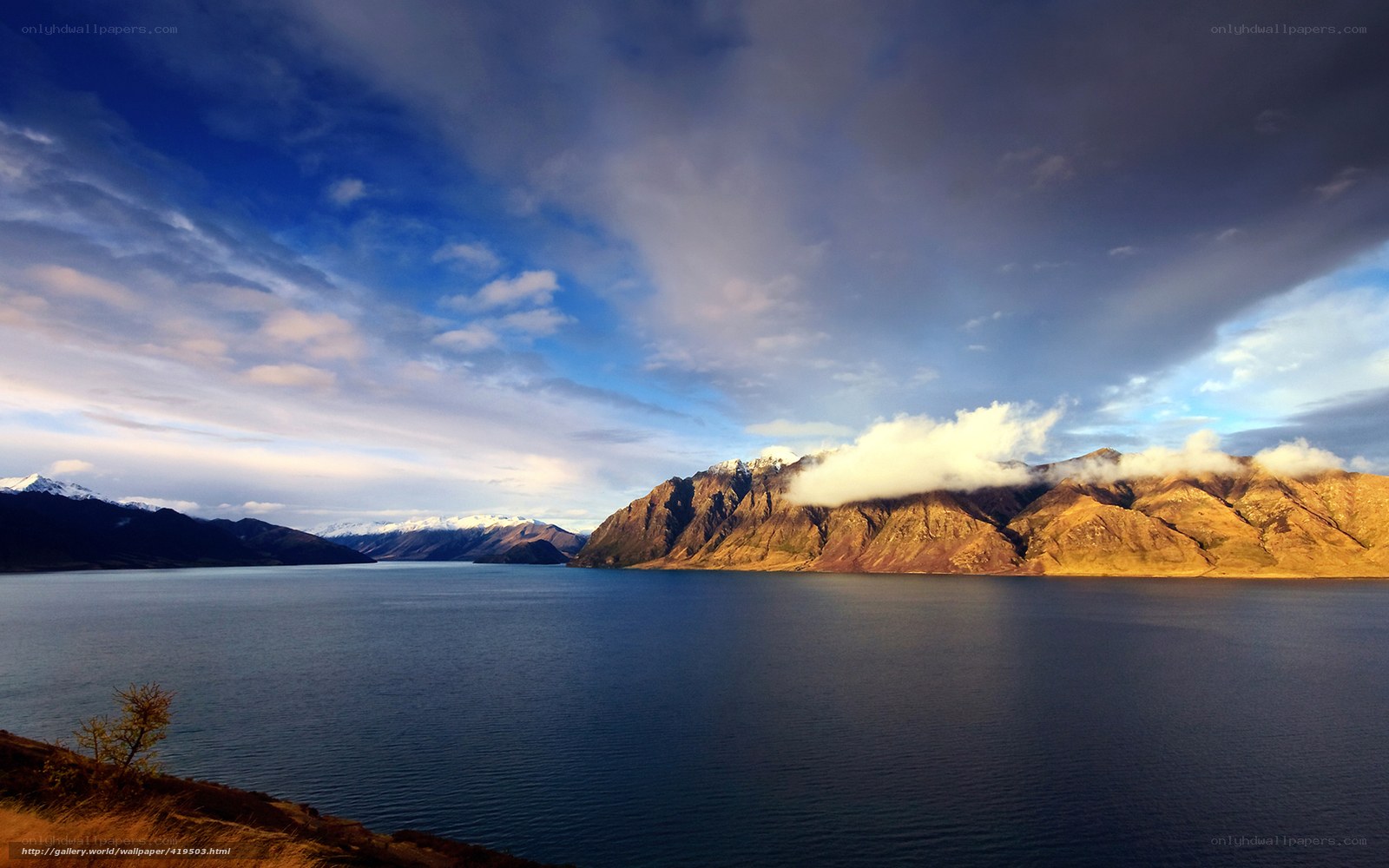Mountain lake at sunset