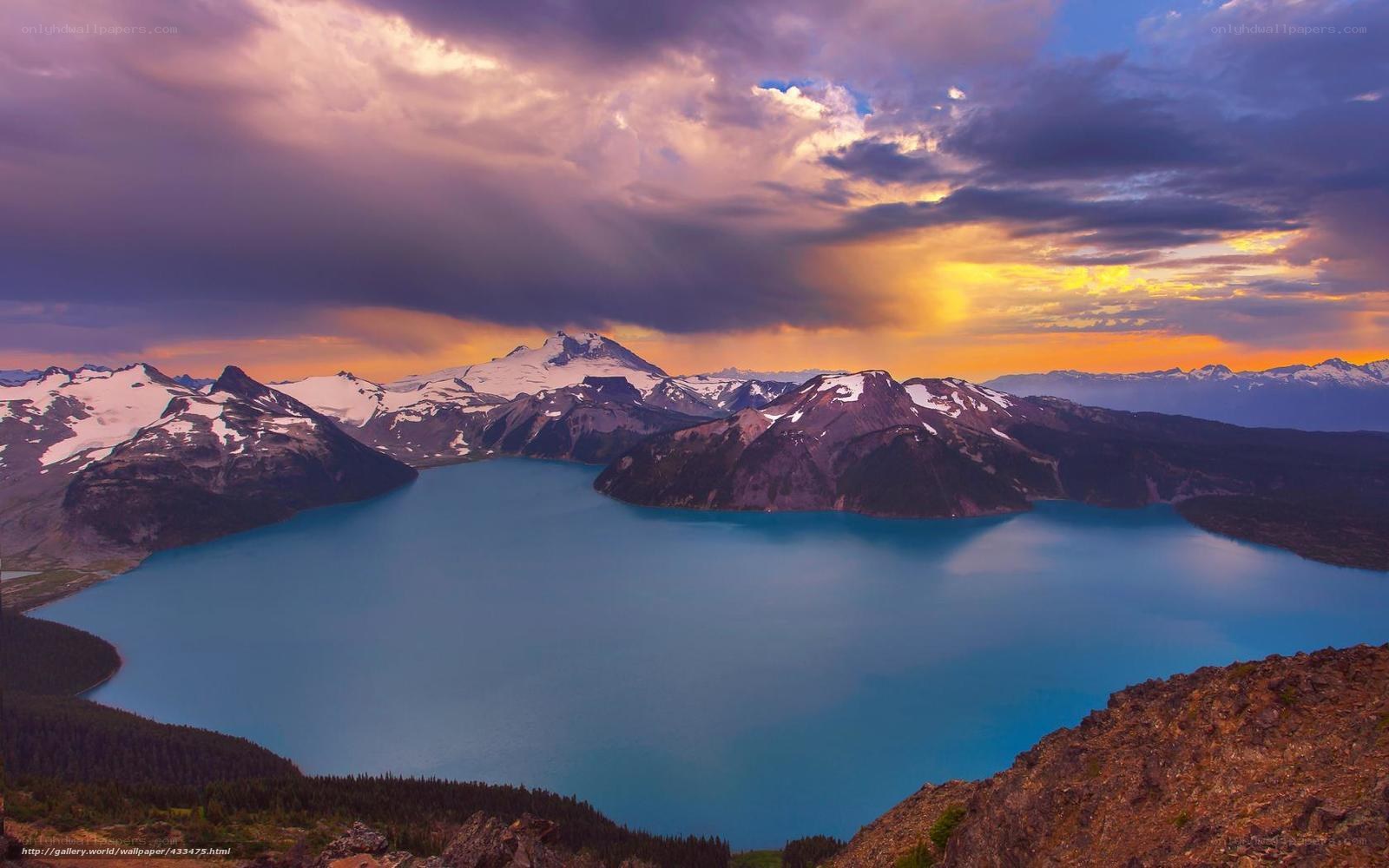 Mountain lake at sunset