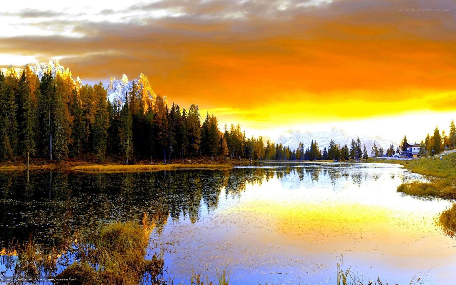 Mountain lake at sunset