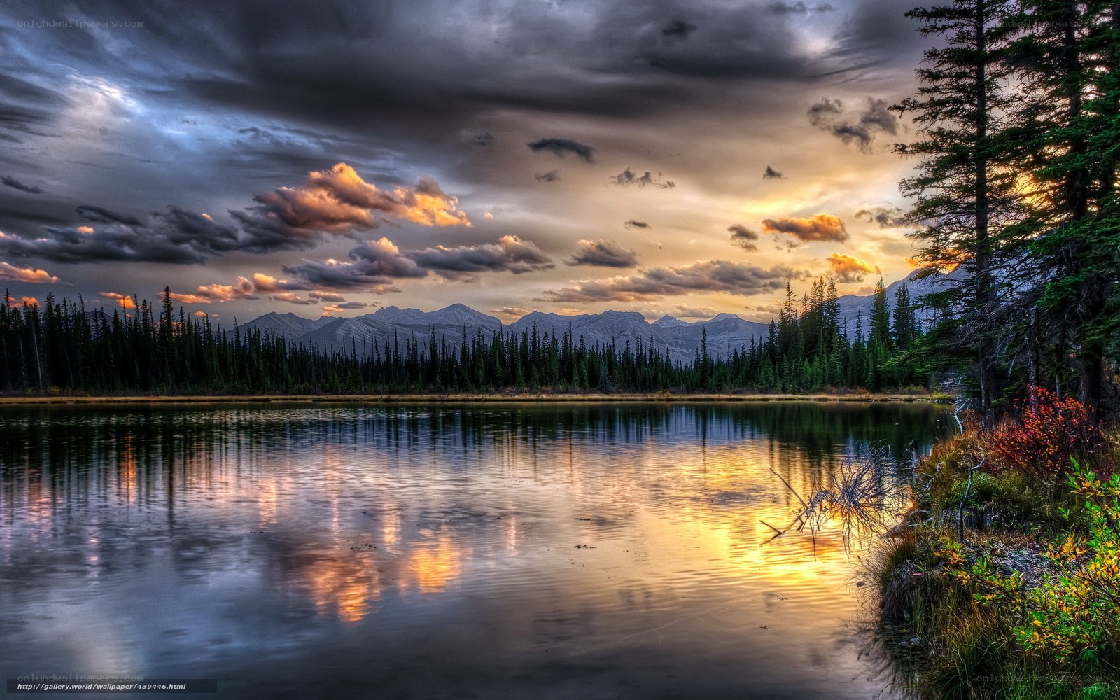 Mountain lake at sunset
