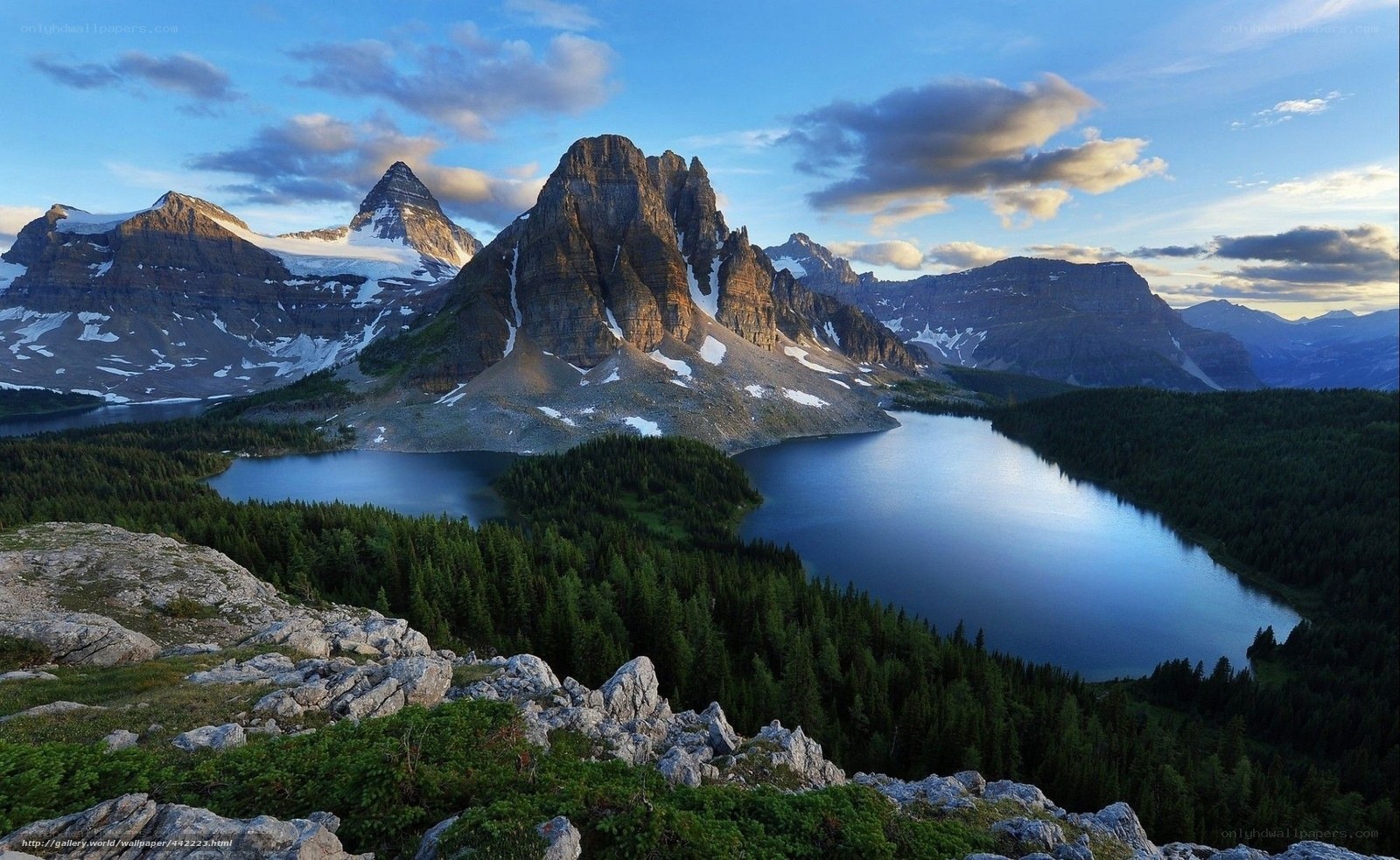Mountain lake at sunset