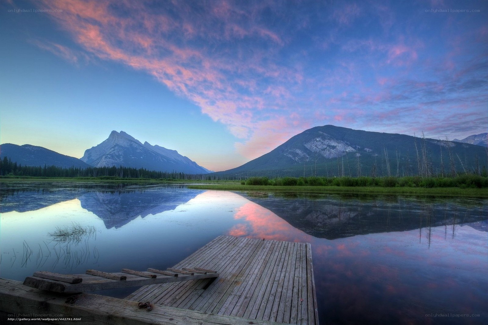 Mountain lake at sunset
