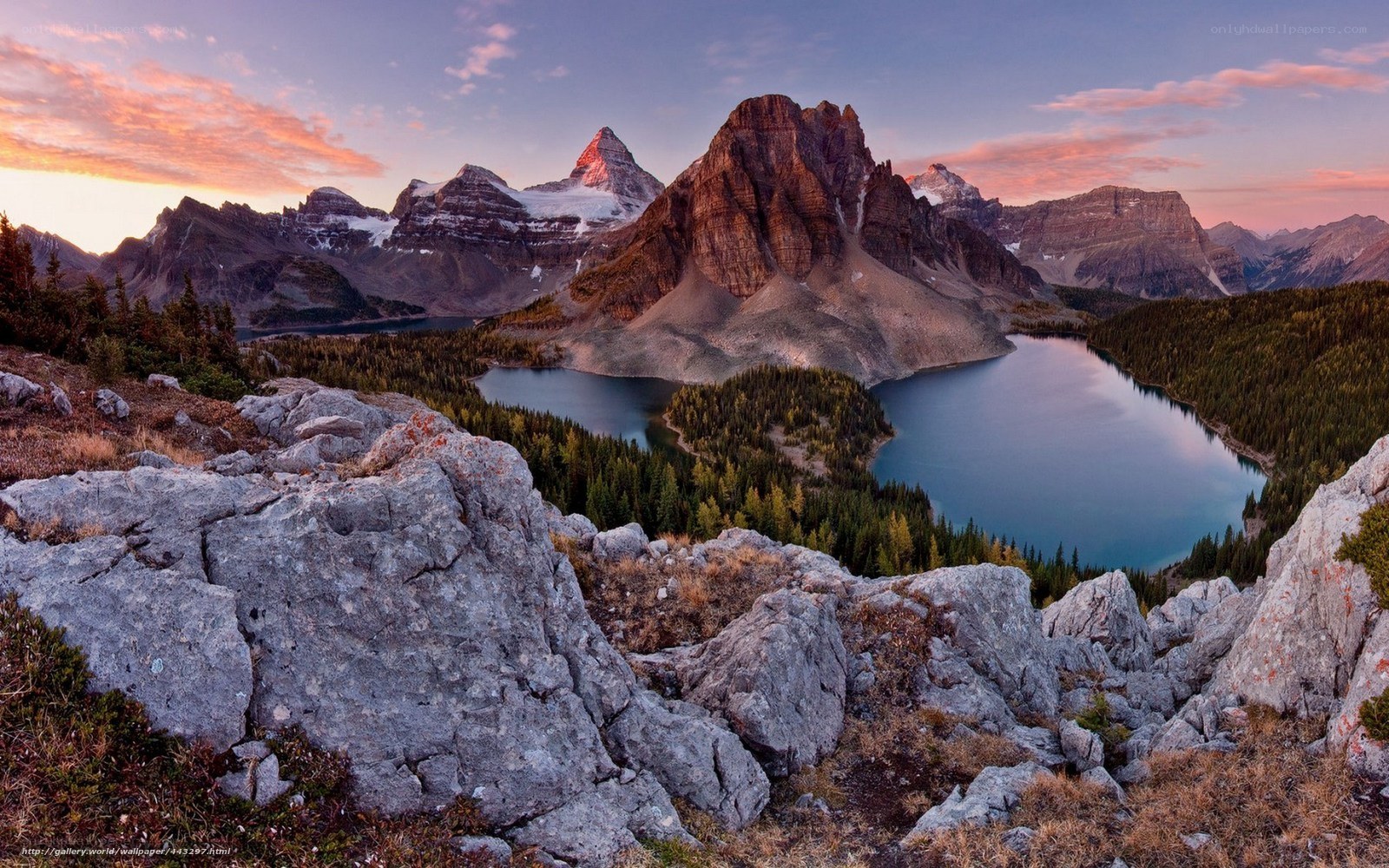 Mountain lake at sunset