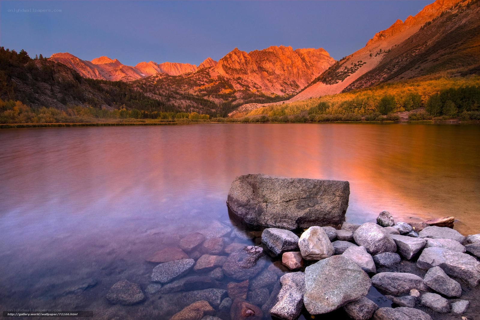 Mountain lake at sunset