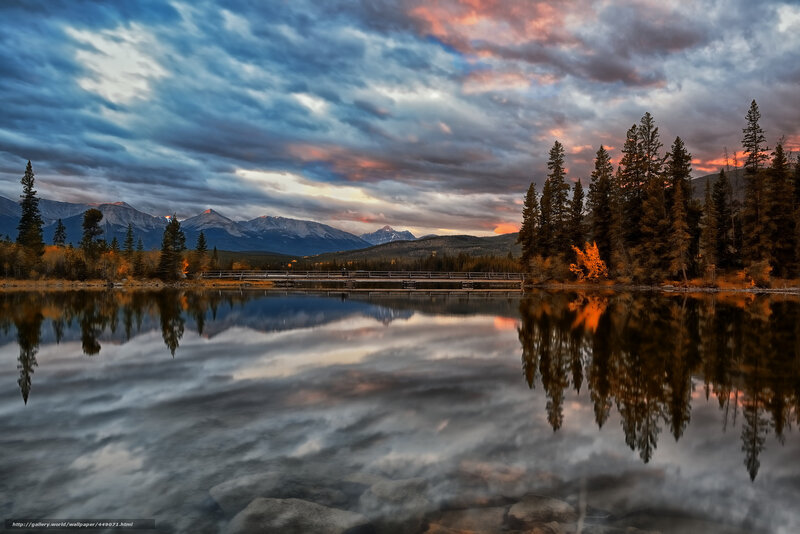 Mountain lake at sunset