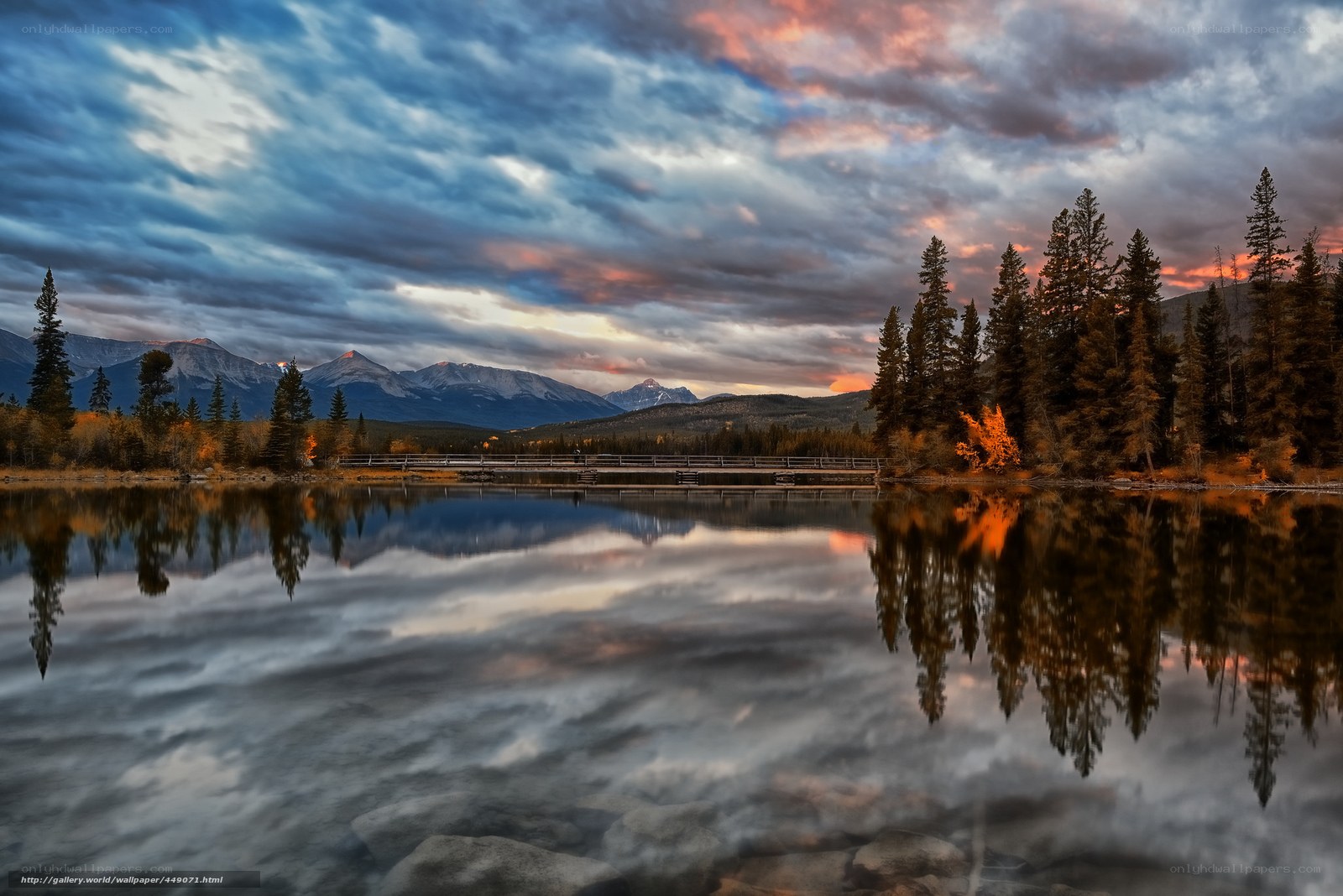 Mountain lake at sunset