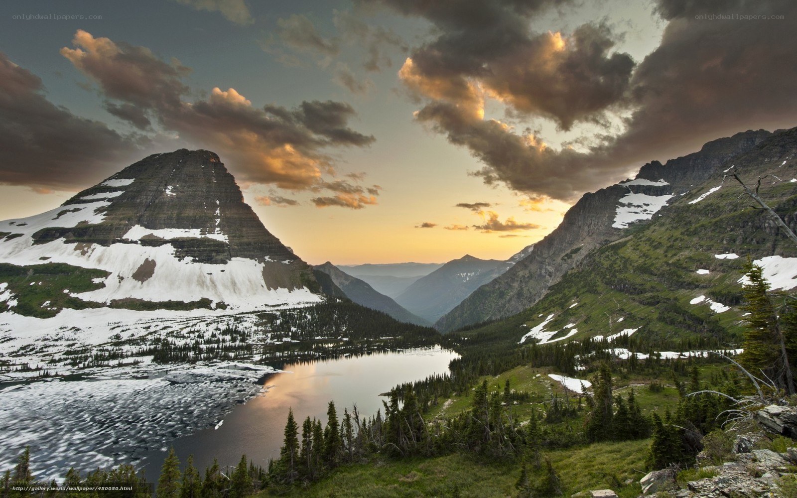 Mountain lake at sunset